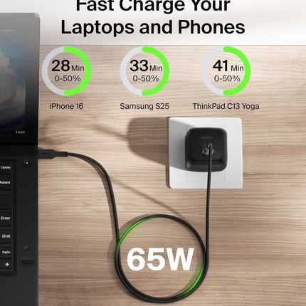 Belkin USB C Charger Block 65W - USB C Cable Included - Super Fast Charging, Type C - Apple iPhone 17, Air, Pro, Samsung Galaxy S25, Google Pixel 10, MacBook, iPad, Nintendo Switch 2, & More