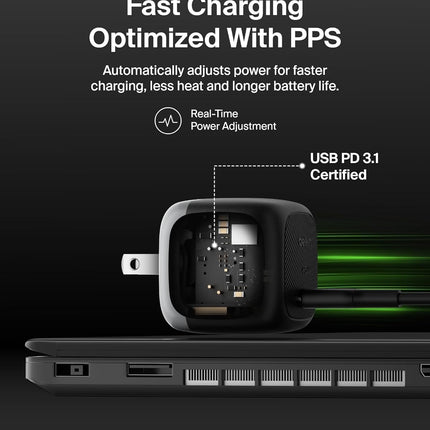 Belkin USB C Charger Block 65W - USB C Cable Included - Super Fast Charging, Type C - Apple iPhone 17, Air, Pro, Samsung Galaxy S25, Google Pixel 10, MacBook, iPad, Nintendo Switch 2, & More