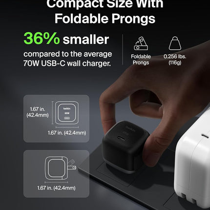 Belkin USB C Charger Block 65W - USB C Cable Included - Super Fast Charging, Type C - Apple iPhone 17, Air, Pro, Samsung Galaxy S25, Google Pixel 10, MacBook, iPad, Nintendo Switch 2, & More