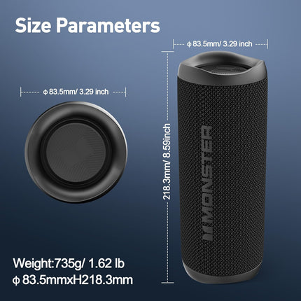 Monster S620 Bluetooth Speaker, Wireless Portable Outdoor Bluetooth Speakers, 60W True Wireless Stereo IPX8 Waterproof, Dual PairingBluetooth 5.4 Built-in Mic, Black