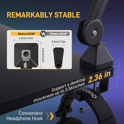 MAONO BA37,  Microphone Boom Arm: Heavy Duty Adjustable Metal Suspension mic stand