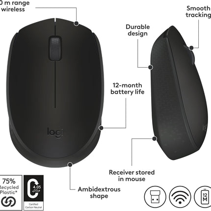 Logitech M171 Wireless Mouse for PC, Mac, Laptop, 2.4 GHz with USB Mini Receiver, Optical Tracking