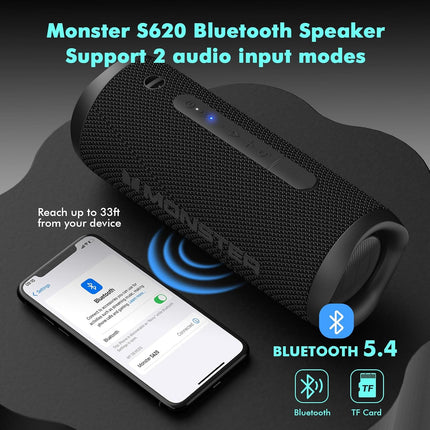 Monster S620 Bluetooth Speaker, Wireless Portable Outdoor Bluetooth Speakers, 60W True Wireless Stereo IPX8 Waterproof, Dual PairingBluetooth 5.4 Built-in Mic, Black