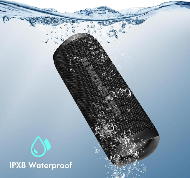 Monster S620 Bluetooth Speaker, Wireless Portable Outdoor Bluetooth Speakers, 60W True Wireless Stereo IPX8 Waterproof, Dual PairingBluetooth 5.4 Built-in Mic, Black
