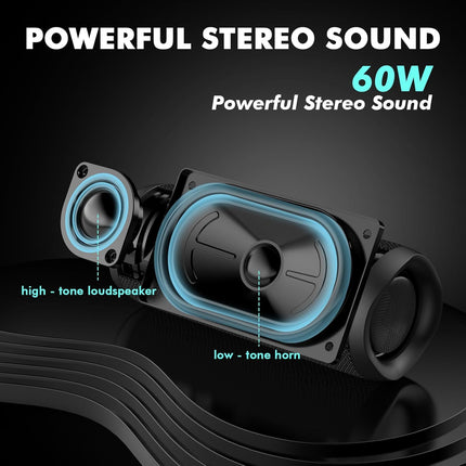 Monster S620 Bluetooth Speaker, Wireless Portable Outdoor Bluetooth Speakers, 60W True Wireless Stereo IPX8 Waterproof, Dual PairingBluetooth 5.4 Built-in Mic, Black